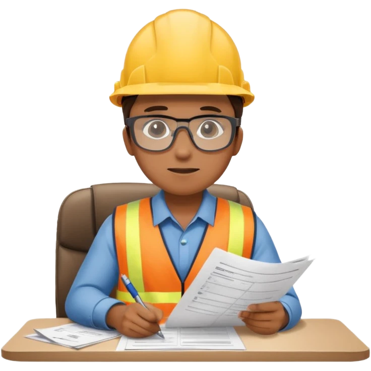 The occupational safety specialist is sitting at the paperwork emoji