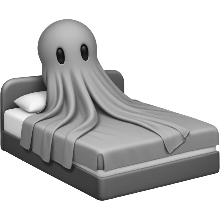 Minimalist emoji-style sticker of a bed with a covered figure and something strange peeking out from underneath. Grayscale only, simple icon.

 emoji