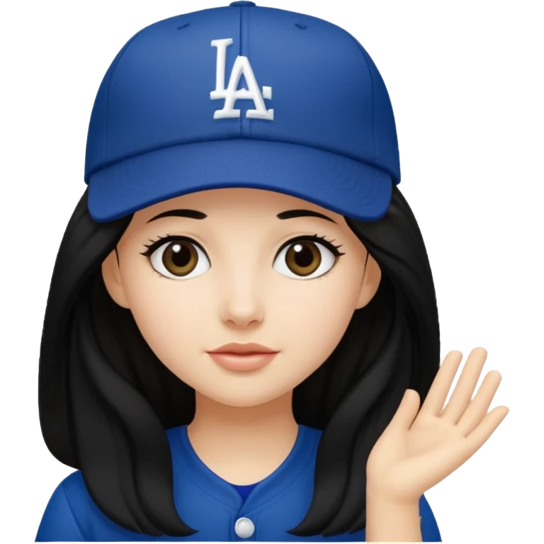 Can you make an emoji of a girl with fair skin with black long hair wearing an LA dodger hat emoji