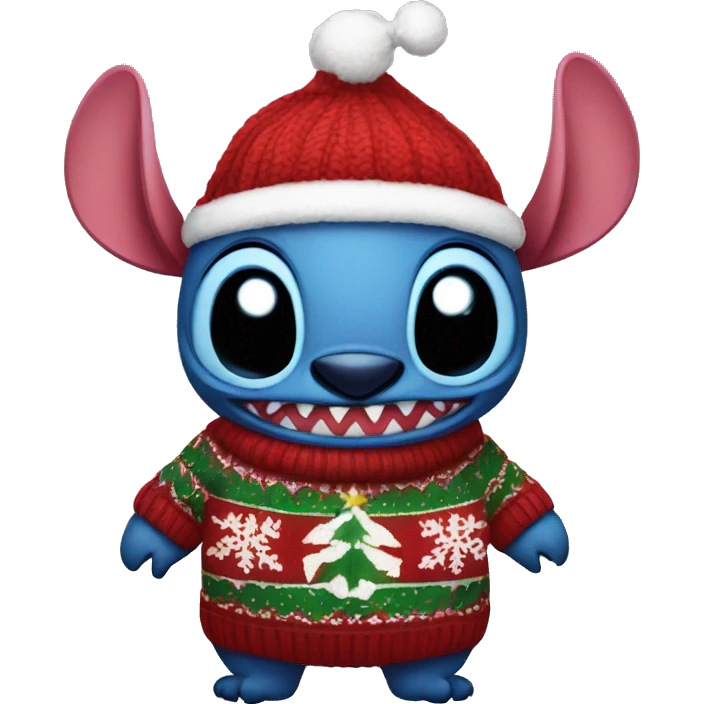 Stitch wearing a Christmas sweater and hat standing with venom in a Christmas sweater and hat  emoji