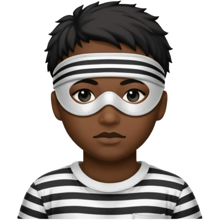 Thief with black eye type mask and black and white striped prison clothes emoji