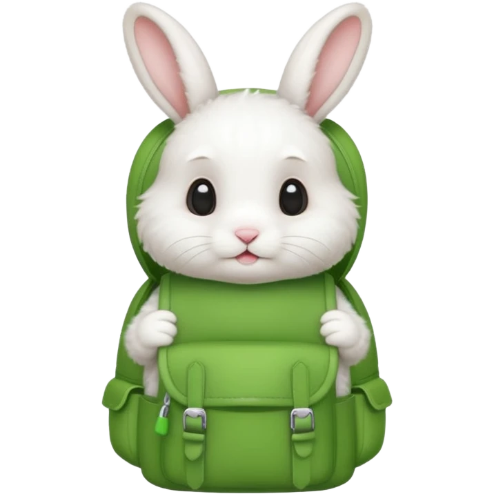 baby white rabbit wear green backpack emoji