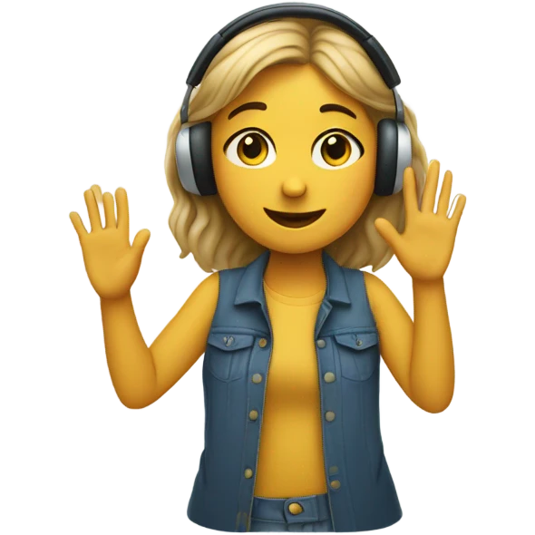 Girl with hand in air listening to music and bobbing her head side to side emoji