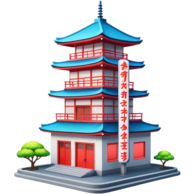 building with neon japanese sign emoji