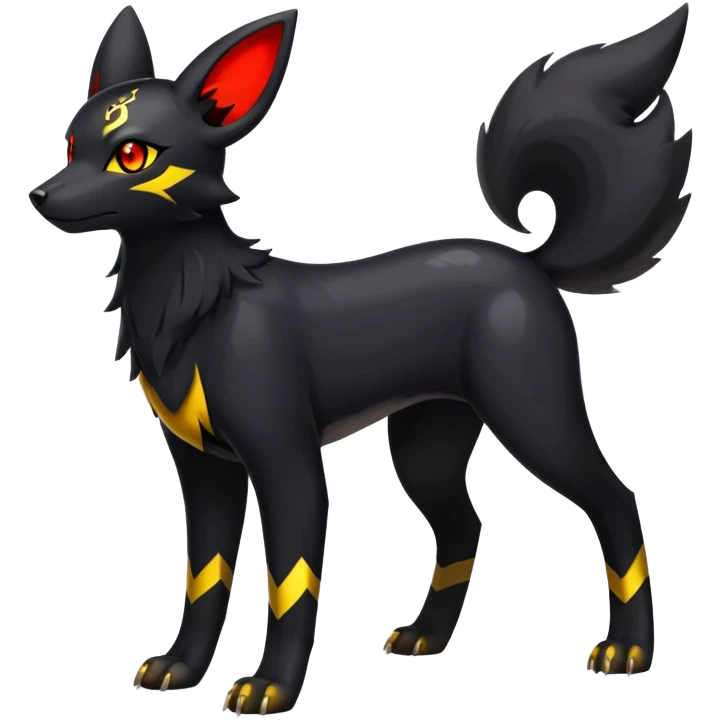 Shiny Exotic Excessive Mysterious Umbreon-Houndour-Poochyena-Pokémon-Fakémon-hybrid-creature (full body) emoji