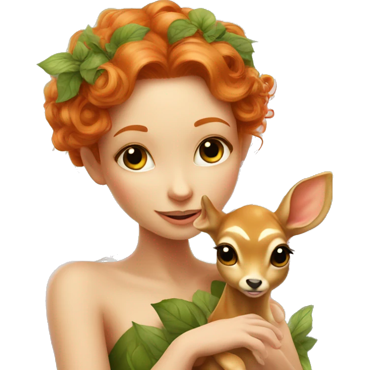 Beautiful ginger fairy with a baby fawn  emoji