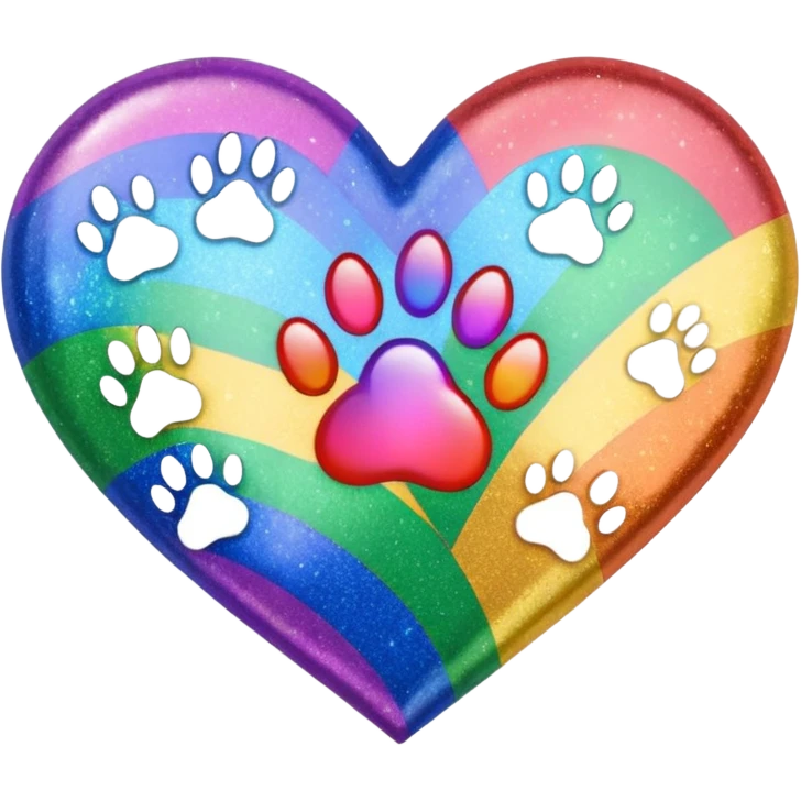 rainbow pride heart with a paw print on top, sparkle effect, no text emoji
