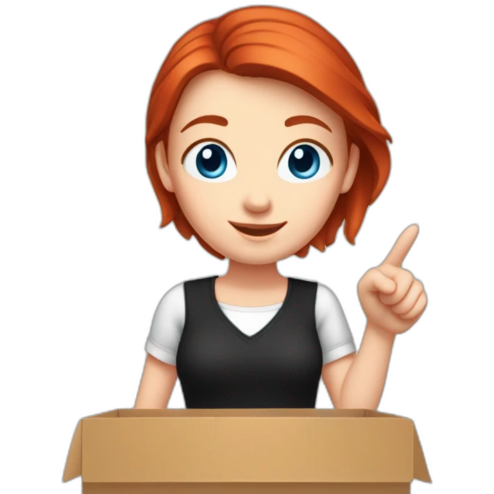 white-girl-red-hair-blue-eyes-black-blouse-pointing-to-a-box-to-her-right emoji
