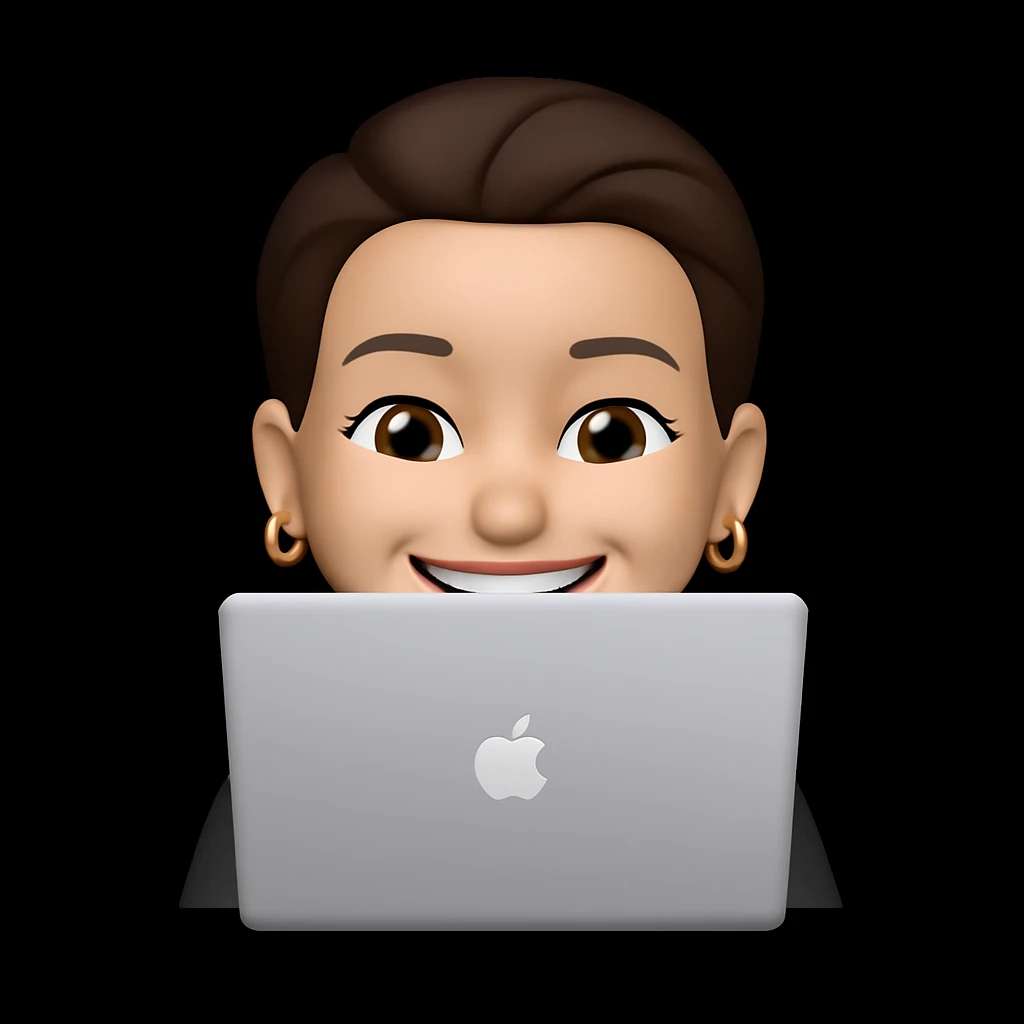 make her appear 5 kilos lighter, keep the gold earring rings, visible smiling lips, and same style as the original image emoji