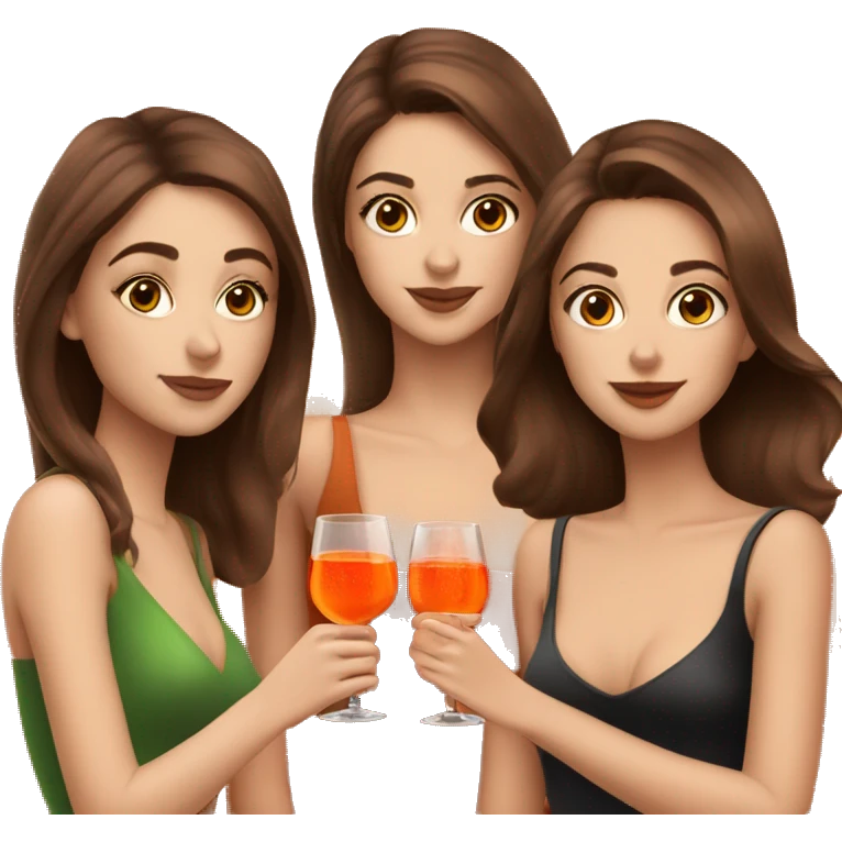 Three beautiful girls (brownHair) drinking aperol   emoji
