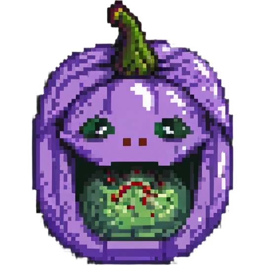 face eating an aubergine (eggplant) pixel art emoji