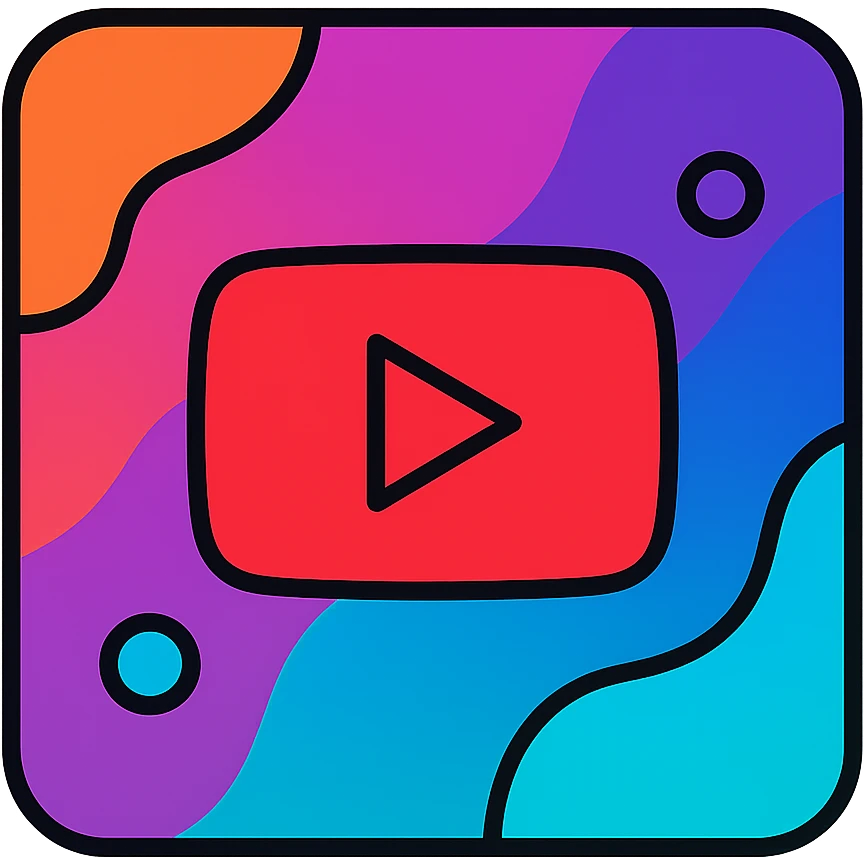 background for a YouTube video with vibrant gradient colors, abstract shapes, play button in center emoji
