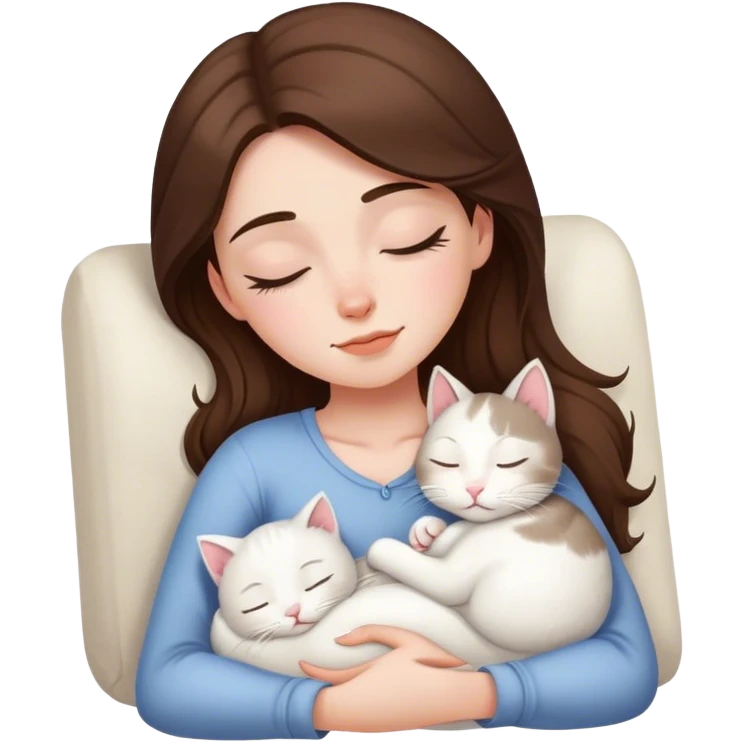 White kitty sleeping on brunette white girl's lap emoji