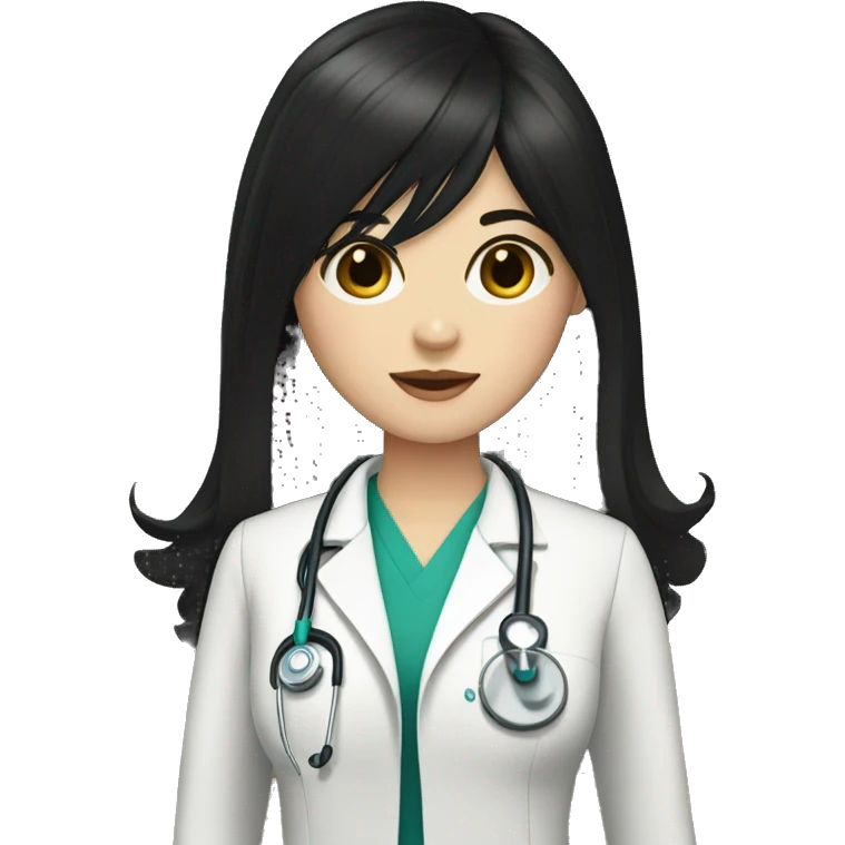 doctor woman pale white skin long straight black hair curtain bangs emoji