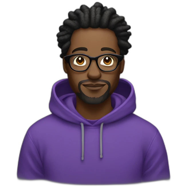 Single Black digital creator with glasses and black locs and purple sweatshirt emoji