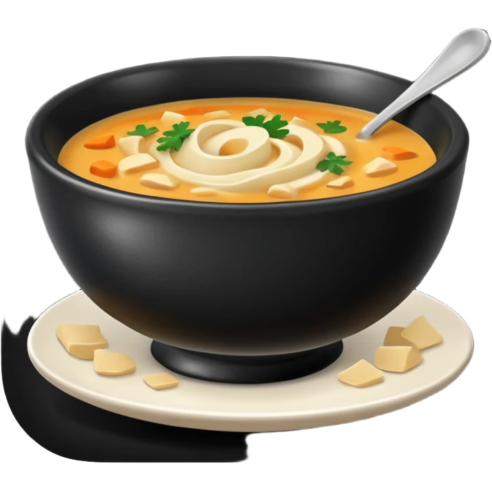 Realistic Soup in a black plate emoji