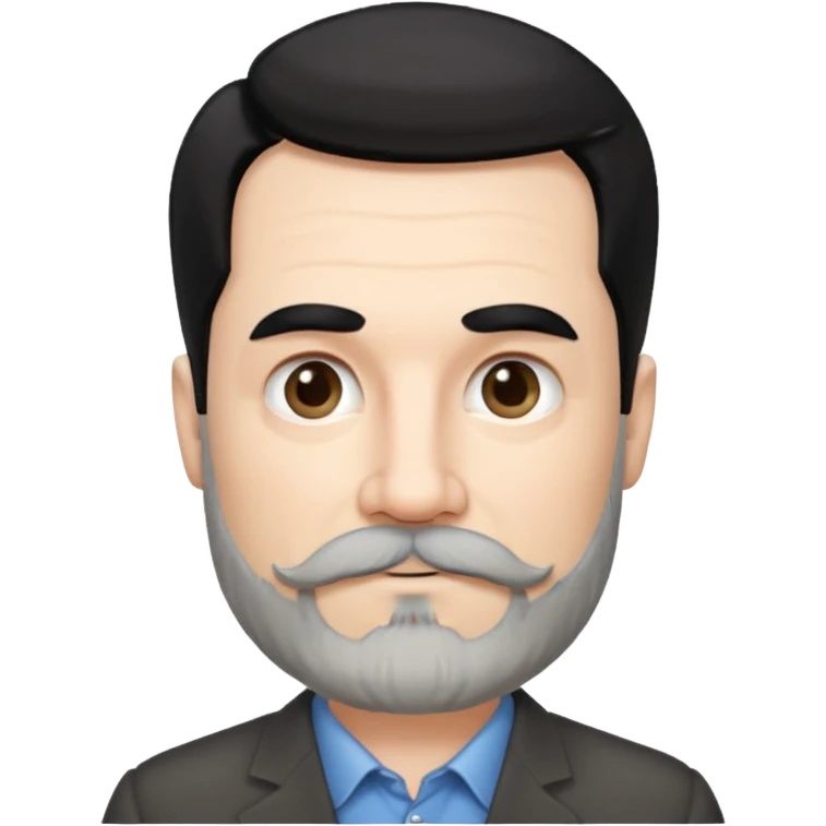 50 yr old white man, pale skin black hair with some grey highlights, side swept part, groomed moustache and beard emoji
