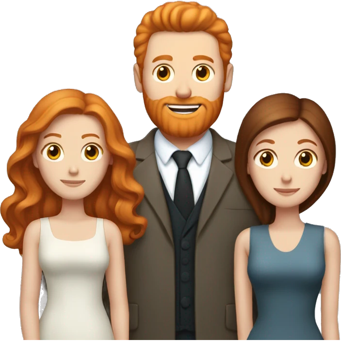 Ginger Husband with brunette and redhead wives throuple emoji
