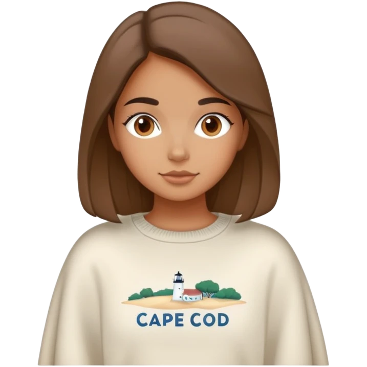 Italian girl wearing crewneck sweater that says cape cod on it emoji