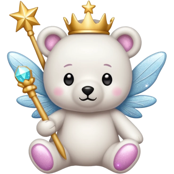 White Fairy glitter teddy with wand  emoji