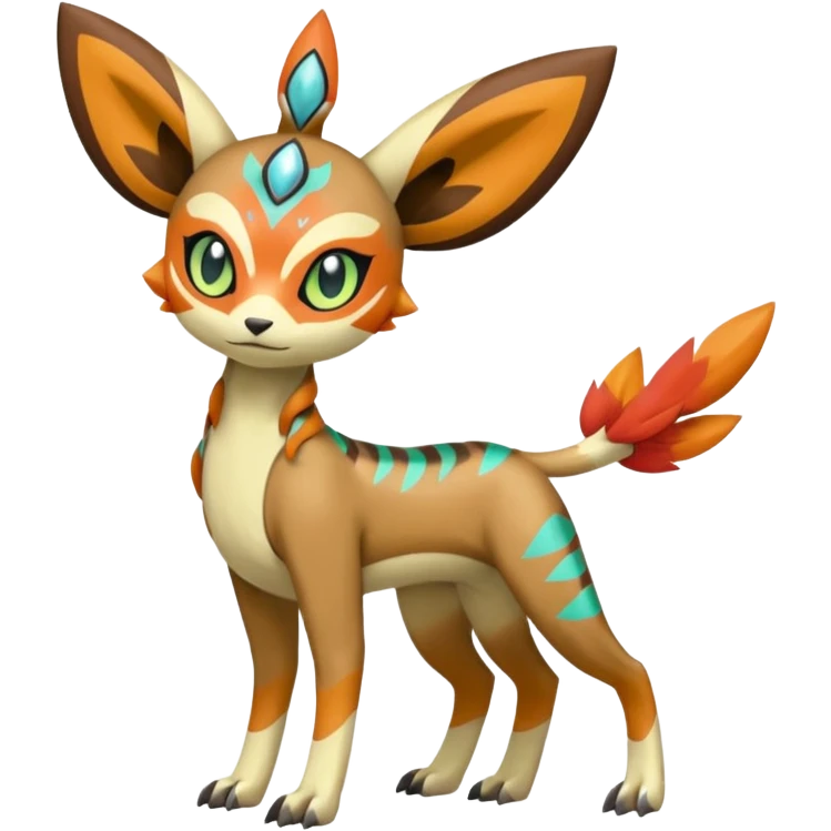 Tribal Colorful Exotic Fionbri-Trico-Kalon-Falvie-Vernid-Meloetta-Pokémon-Fakémon-Digimon-Spectrobe-hybrid-fusion, full body emoji