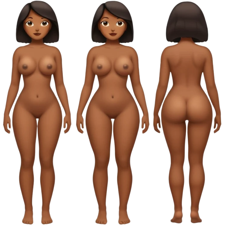 Full body view of a naked black woman with large breasts and a large butt emoji