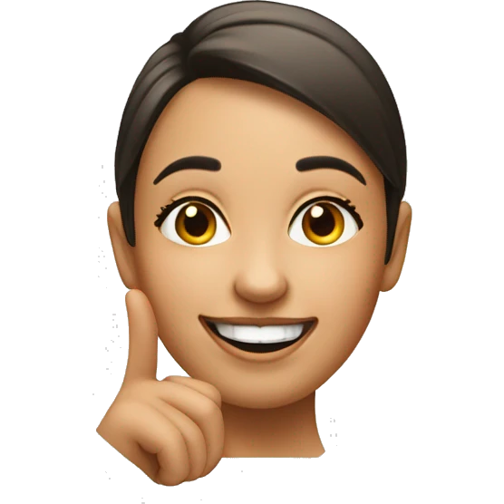 An emoji of a woman pointing to the dimple on her cheek with a playful smile, highlighting her cheeky expression emoji