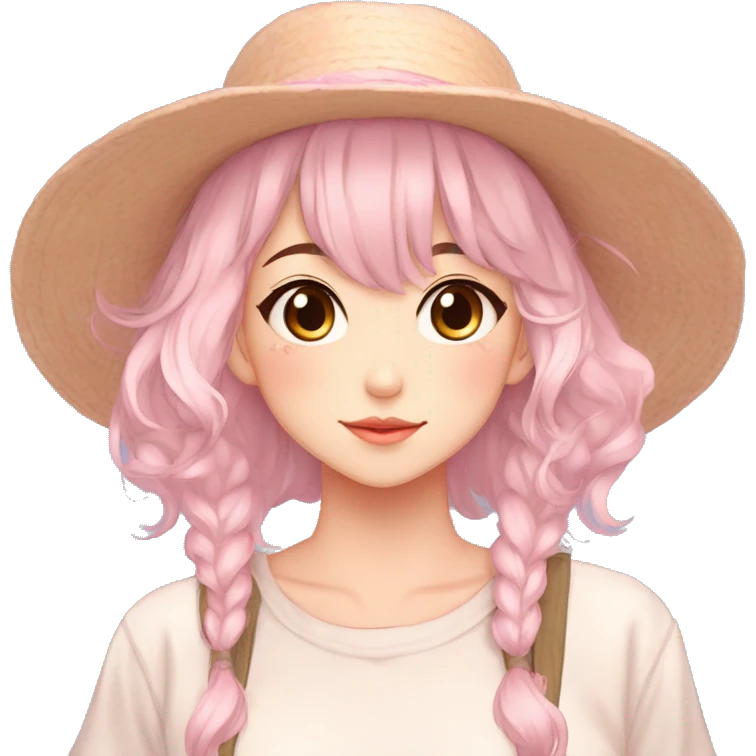 Gorgeous pastel anime girl with blushing face and hair garnitures and pretty hair and a hat-cap aesthetic trending style emoji