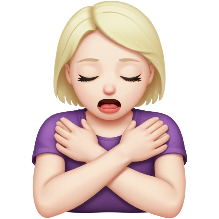 Person strangling their self with their eyes closed and tongue out and arms crossed ￼ emoji
