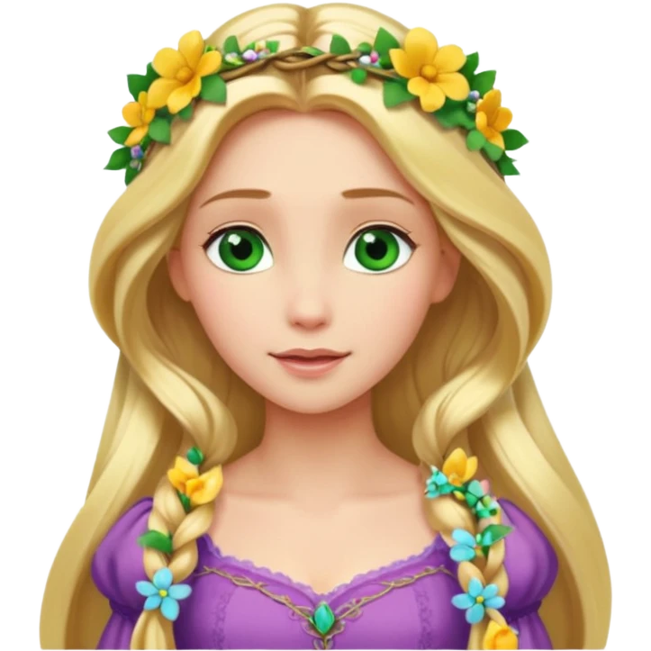 tangled disney rapunzel fair skin green eyes blonde hair flowers emoji