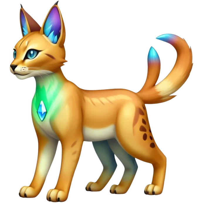 An iridescent transparent  colorful lynx-caracal-serval-fakemon-Digimon-creature-hybrid emoji