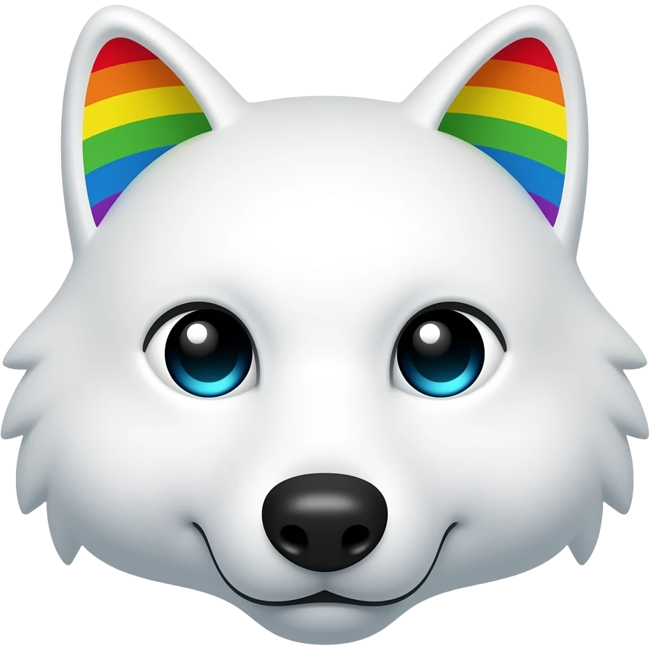 White wolf face with rainbow ears emoji