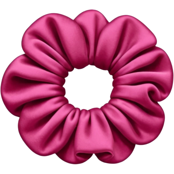 emoji of an isolated velvet scrunchie in a rich pink-red color, plush soft texture with deep velvety shading, gathered fabric folds, fashion accessory, no person, no hair, not worn, smooth warm lighting, clean rounded shape emoji