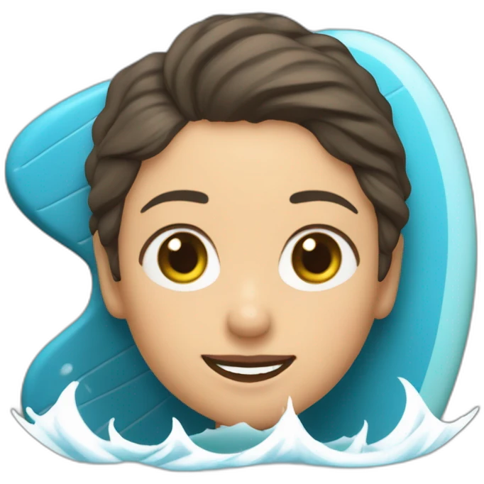 mujer de 30 años morena haciendo surf en las inundaciones de zaragoza emoji