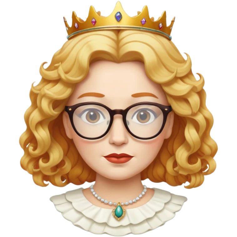 create an emoji of a queen, with glasses,  white skin, wavy hair in a tone somewhere in between blond and ginger emoji