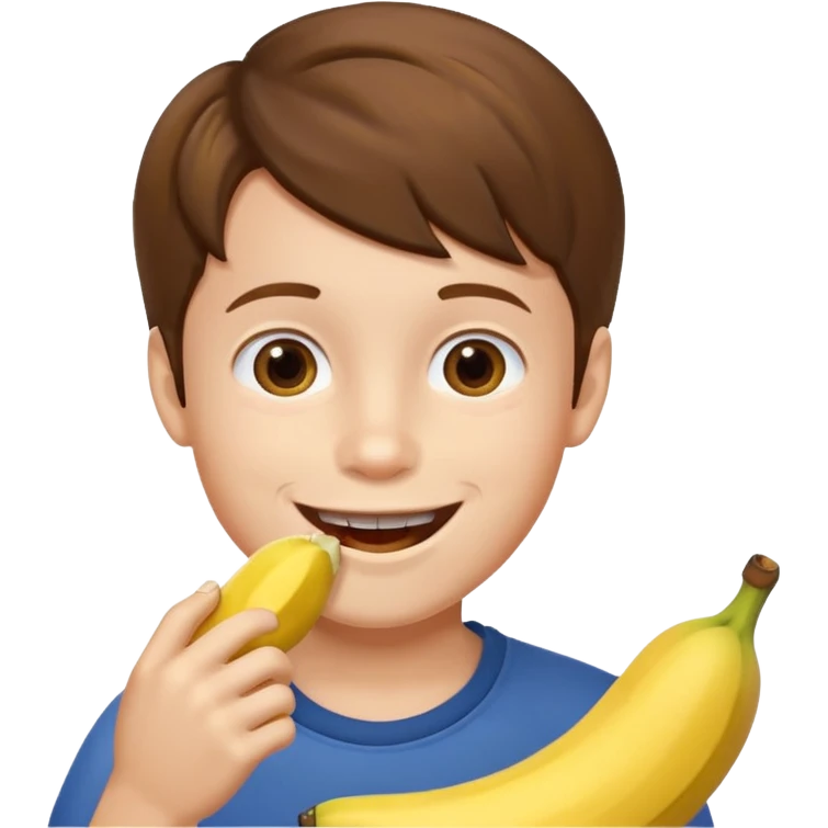 мальчик ест банан и ему нравится emoji