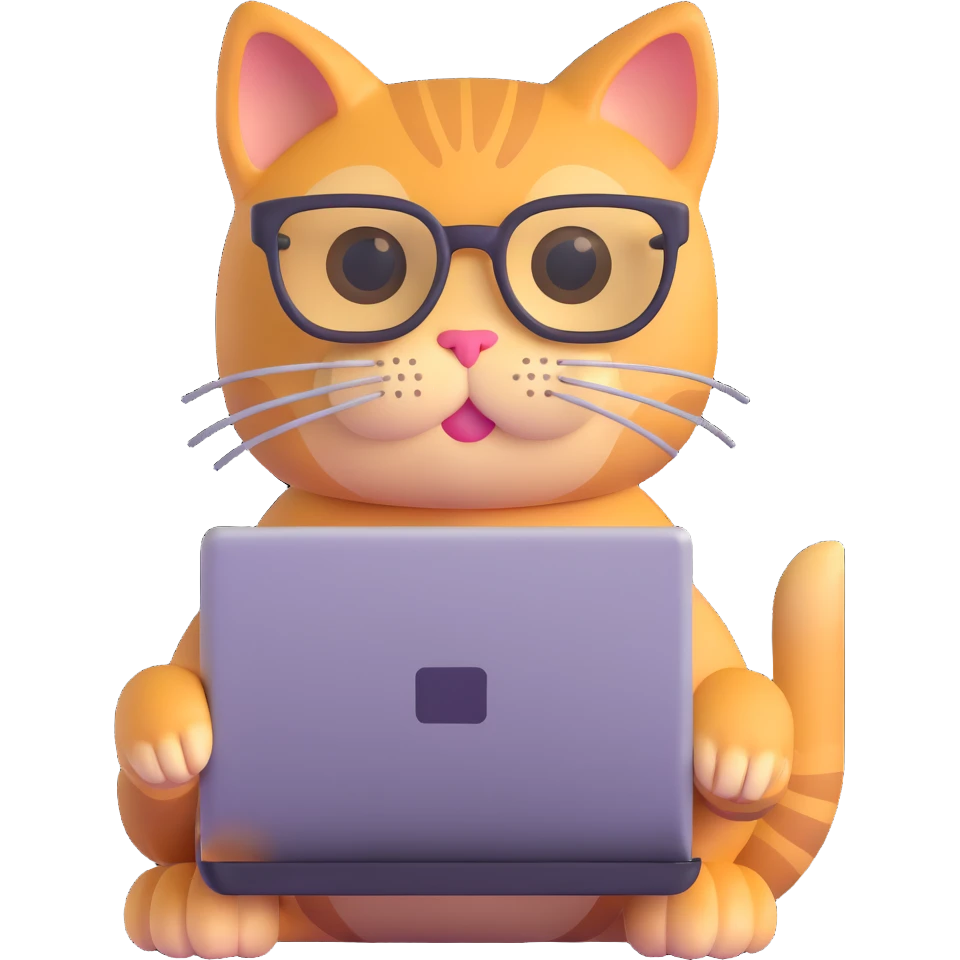 cat with glasses and a computer in its paws emoji