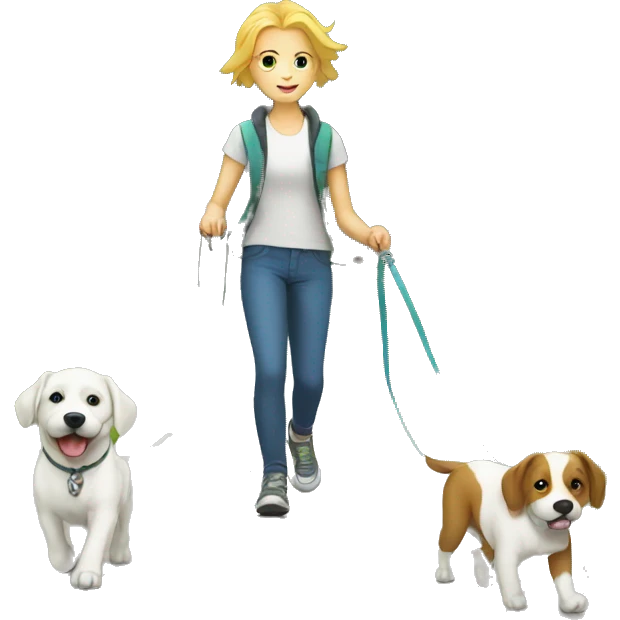 white kid is walking the dog on a leash  emoji