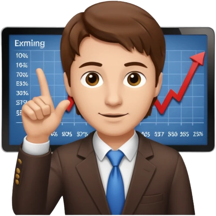 Mach mir einen Typen mit braunen haaren der an der börse als trader arbeitet der mit einer hand so von vorne nach rechts zeigt emoji