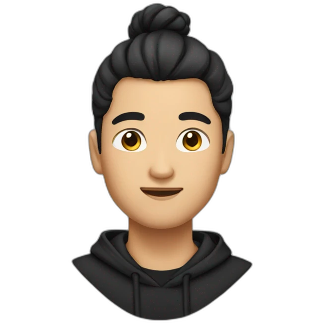 asian male wearing black hoodie with man bun emoji