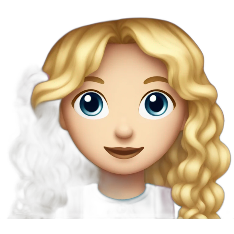 Young ragdoll with blond hair, pink country-hat and blue dress emoji