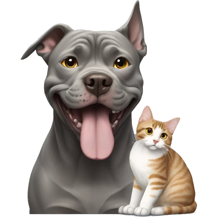 Grey pitbull playing with a Maine coon emoji