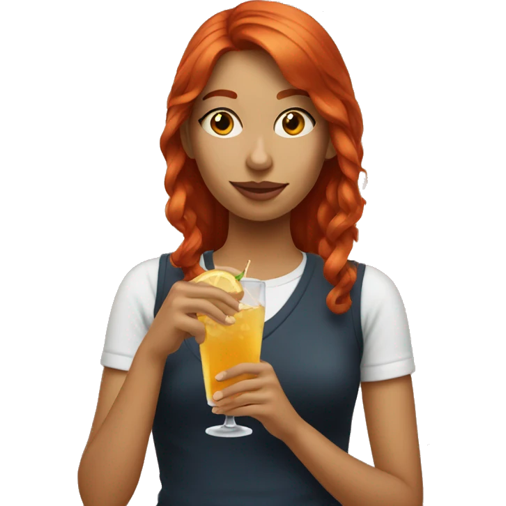 red haired young woman having a drink emoji