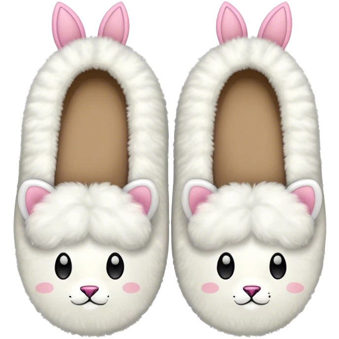 white puffy fluffy slippers with ears emoji