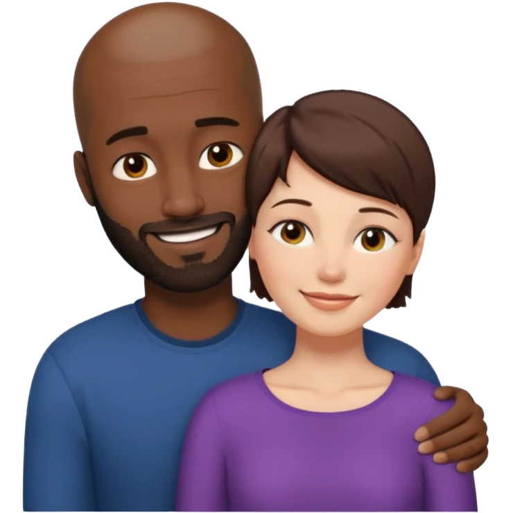 there is a white woman with short brown hair and a black man with no hair and a beard. The woman puts her head on the man's shoulder emoji