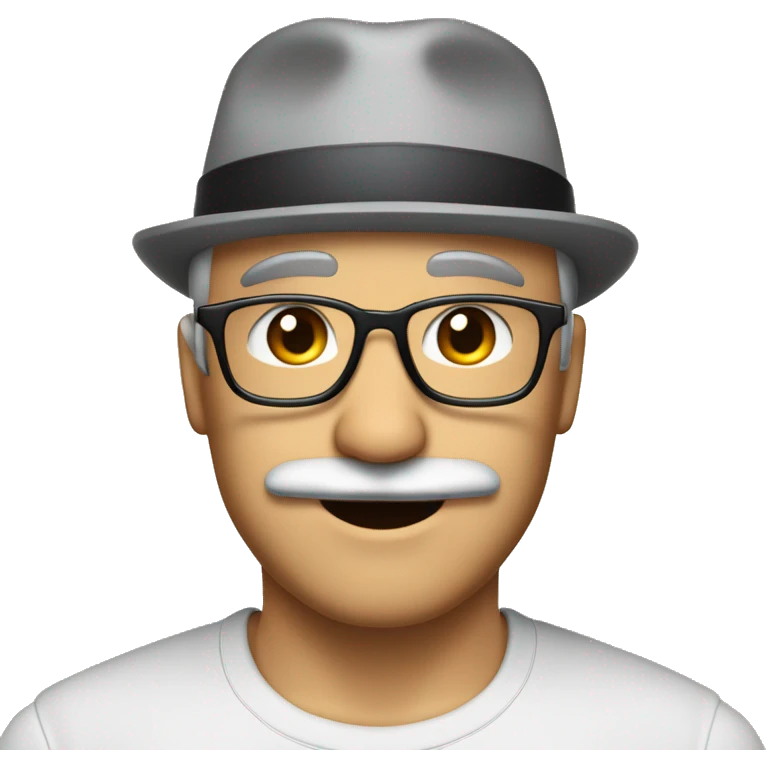 homme blanc sans cheveux avec un bonnet noir des lunettes et une moustache  emoji