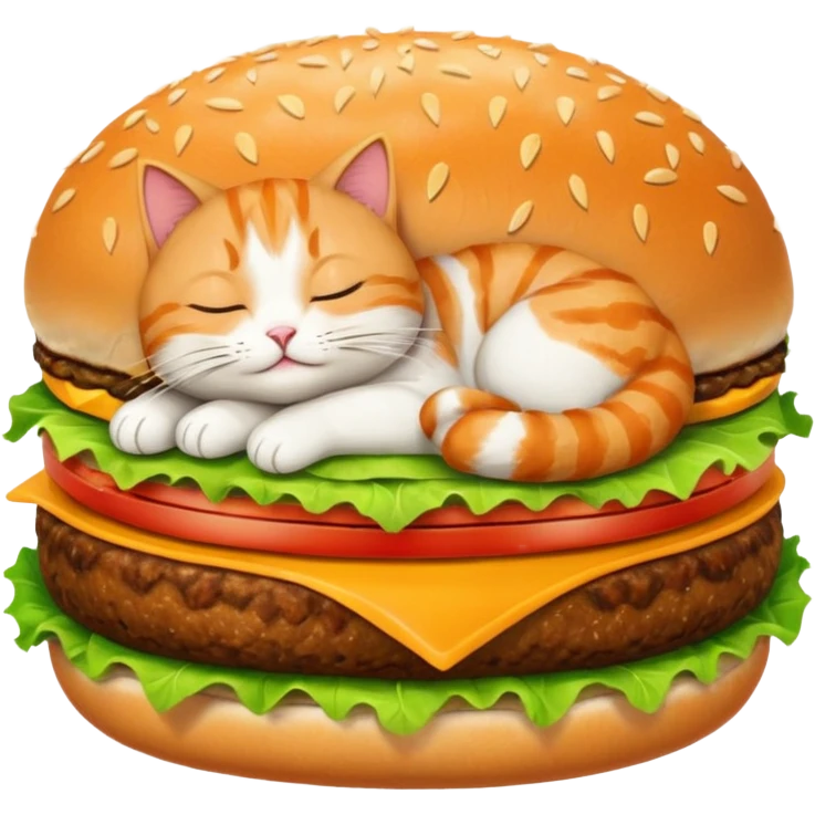 cat sleeping on the burger emoji