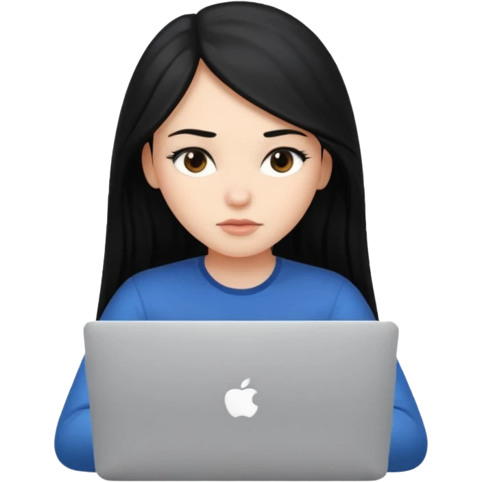 girl with black long hair working in a macbook  emoji