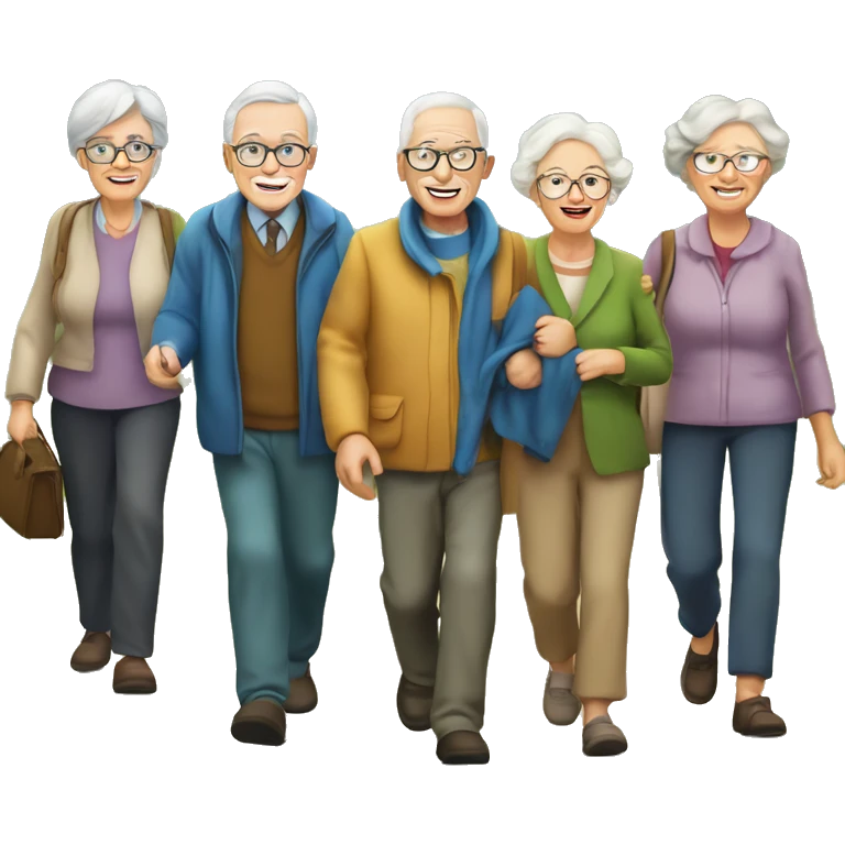 grup of elderly people walking their ogs in the cuntryside emoji
