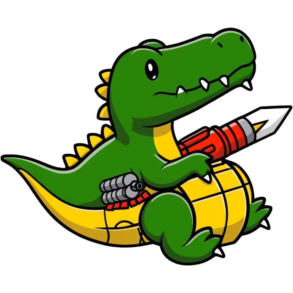 Battle crocodile with bombs, military alligator emoji